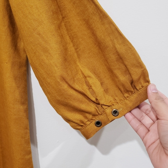 Garnet Hill Market Linen Dress Size M Mustard Gold Shift Popover Coastal Casual - Picture 5 of 16